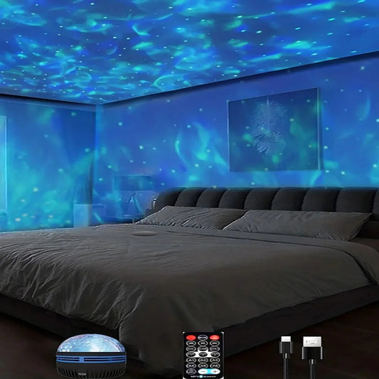 1 Stück Sternprojektor, Galaxie-Projektor, Wasser-Ozeanwellen-Projektor für Schlafzimmer, Nachtlicht, Raumdekoration mit 7-Farben-Muster