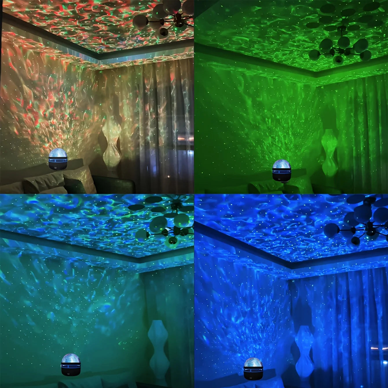 1 Stück Sternprojektor, Galaxie-Projektor, Wasser-Ozeanwellen-Projektor für Schlafzimmer, Nachtlicht, Raumdekoration mit 7-Farben-Muster