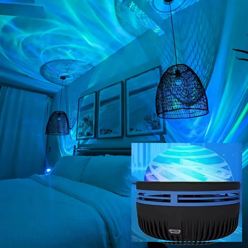 1 Stück Sternprojektor, Galaxie-Projektor, Wasser-Ozeanwellen-Projektor für Schlafzimmer, Nachtlicht, Raumdekoration mit 7-Farben-Muster