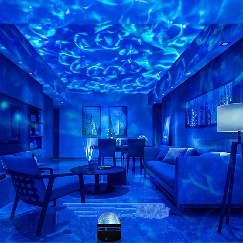 1 Stück Sternprojektor, Galaxie-Projektor, Wasser-Ozeanwellen-Projektor für Schlafzimmer, Nachtlicht, Raumdekoration mit 7-Farben-Muster